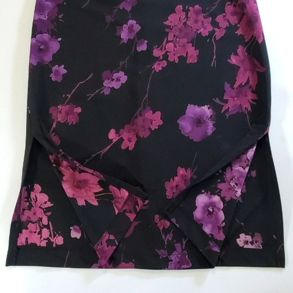 2229 * La Belle Floral Midi Skirt Black Purple Size M Vintage Made In USA - Picture 5 of 8